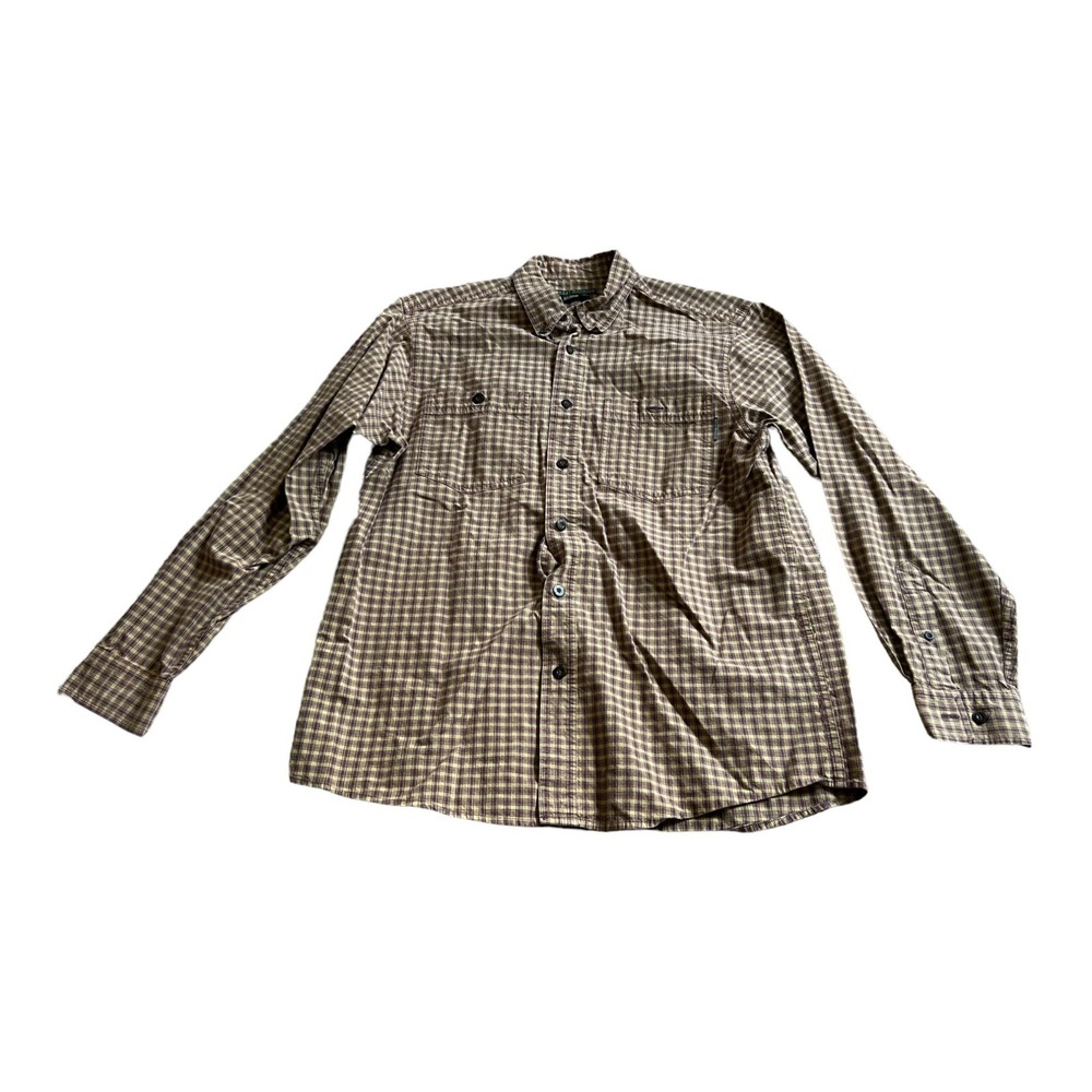 Royal Robbins Mens Button Down Shirt Brown Yellow Size Medium Check Long Sleeve